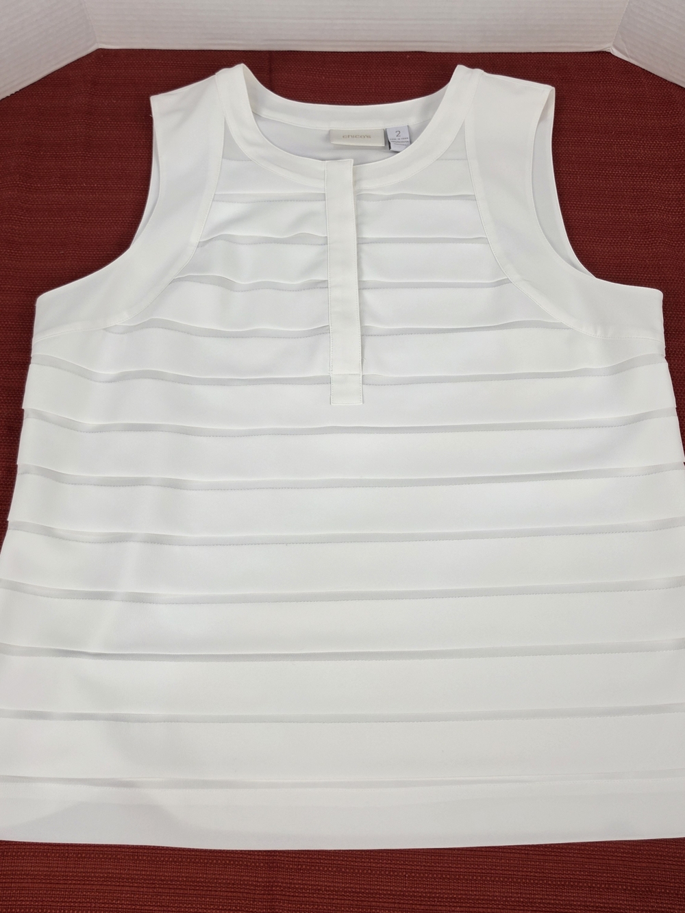 Chico's White Ribbed Band-Detail Sleeveless Shell